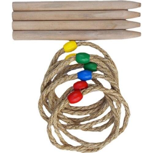 Outdoor Rope Loop Games Parent-child Interactive Leisure Sports Portable Travel Field Game Set 8 Hemp Rope + 4 Wooden Sticks