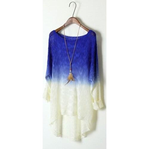 Spring New ! Sweet Candy gradient Color knitted sweater women Thin pullover Swallowtail loose sweater dress Drop shipping