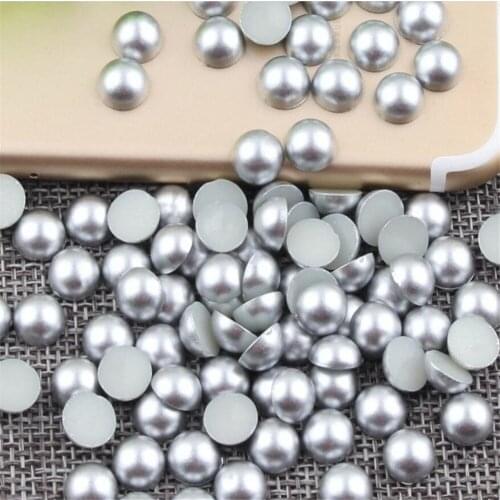 Loose 3mm-8mm Vintage Matte Silver Color DIY Round Flatback Pearl Beads ABS Plastic Imitation Half Pearl Nail Arts Decoration