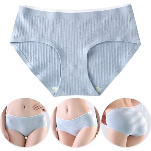 Women Panties Underwear Sexy Cotton Elastic Stripe Briefs Underpants Girl Soft Breathable Comfortable Intimates Lingerie Female