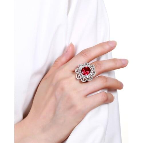 GEMS BALLET 925 Sterling Silver Lab Created Ruby Statement Gemstone Ring Vintage Cocktail Rings for Women Fine Jewelry Bijoux