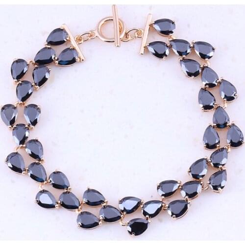 Vesplendent Black Created Crystal Yellow Gold Color Charm Bracelets For Women Trend Party Fashion Jewelry Free Shipping B0014