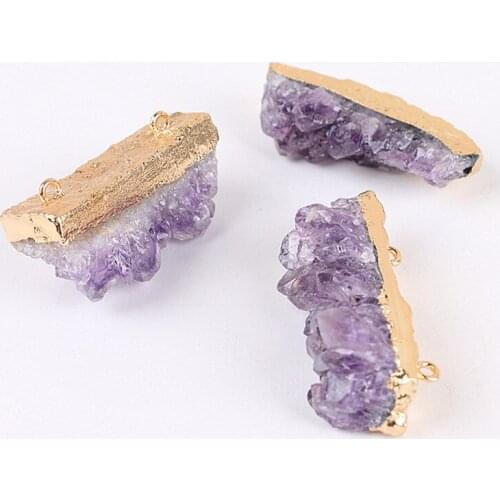 1pc Natural Amethysts Stone Bracelet Making Purple Crystal Unique Stone Pendant Irregular DIY Fit Necklace For Jewelry Making