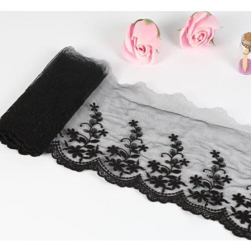 20Yards Lace Trim Fabric White Black Florals Embroidered Gauze Mesh Cloth Craft DIY Doll Dress Decor
