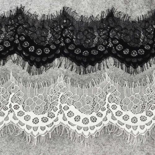 3m/lot Black White Eyelash Lace Fabric DIY Decorative Soft Nylon Eyelash Lace Trim Clothing Sewing Applique Fabric 10cm width