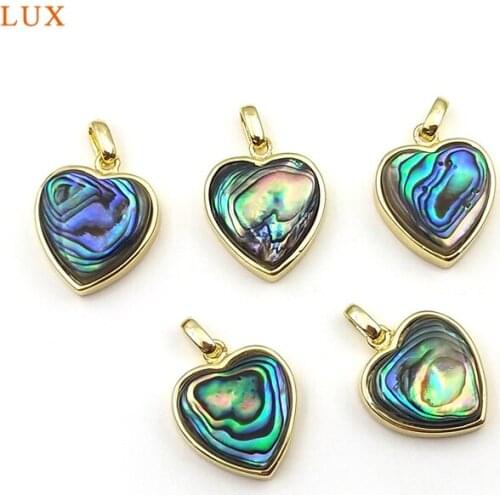3PCS Natural Abalone Shell Pendant Heart Shape Natural Gemstone Fancy Pendant Gold Plated Pendant For Necklace Womens Jewelry