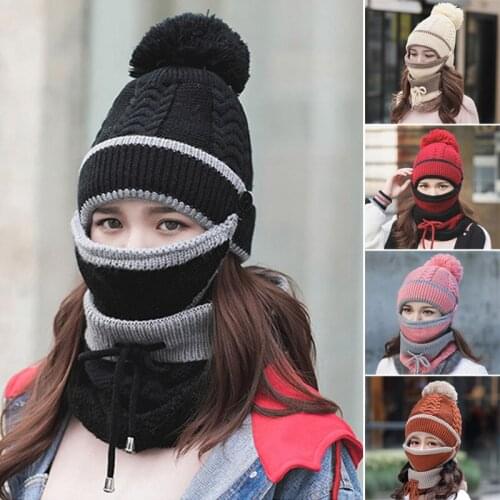 3 in 1 Winter Beanie Scarf Mask Set Warm Cap Hat Soft Knit for Women Outdoor Drop Shipping