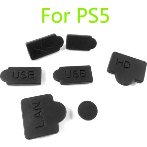 50sets For PS5 Game Console Accessories Parts Black Silicone Dust Plugs Set USB HDM Interface Anti-dust Cover Dustproof Plug