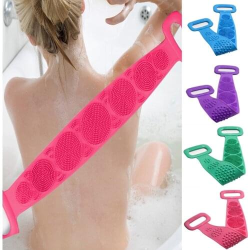 70CM Silicone Back Brushes Bath Shower Wash Body Belt Bath Towel Exfoliating Body Brush Scrubber Skin Clean Brushes Bathroom J50