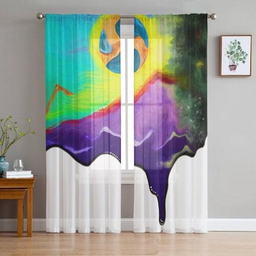 Oil Paint Abstract Curtains For Living Room Luxury Baby Bedroom Tulle Curtains Kitchen Study Room Modern Style Sheer Curtains