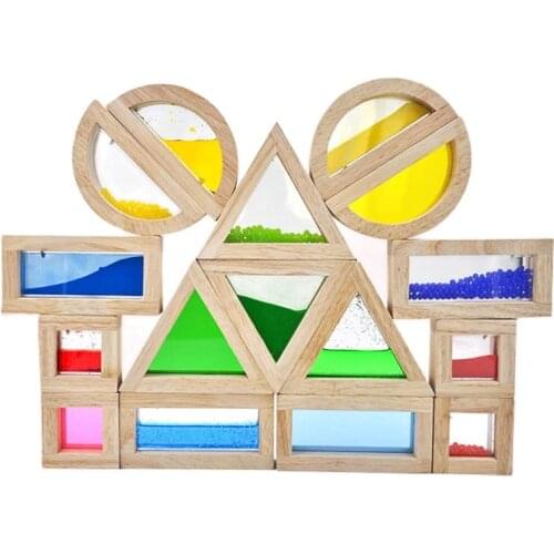 16PCS Childrens toy Creative Acrylic Rainbow Educational Tower Pile of Building Block Wooden learning Assemblage Geometric gift