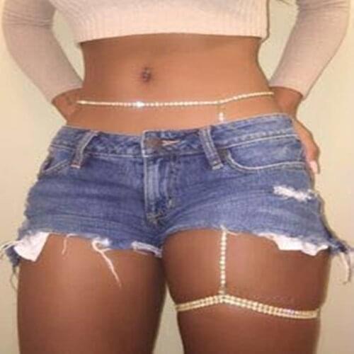 European and American fashion shining crystal thigh chain waist chain womens leg chain sexy bikini body accessories