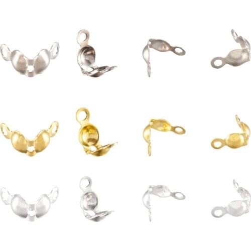 Fashewelry 100pcs Brass Open Bead Tips Knot Covers Clamshell Calotte End Caps for Jewelry Findings Making Supplies 7x4mm