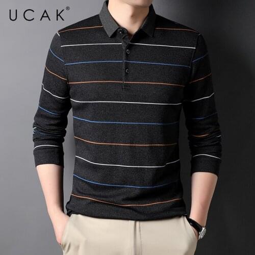 UCAK Brand Classic Striped Cotton Turn-down Collar T Shirt Men Clothes Autumn New Arrivals Streetwear Long Sleeve T-Shirts U5696