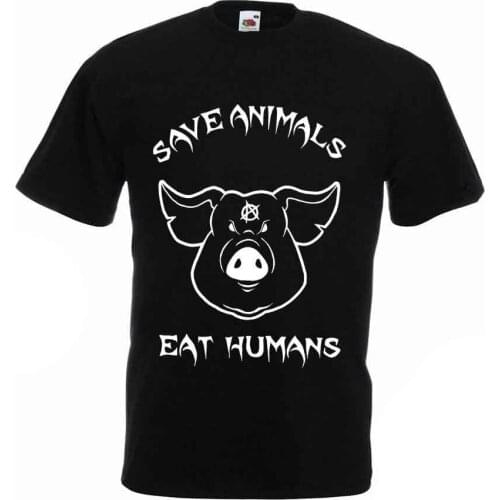 Save Animals Eat Humans Vegan Unisex T-Shirt Angry Pig Activist Veganism Anarchy 2019 Latest Men Fashion Summer Custom T-Shirt