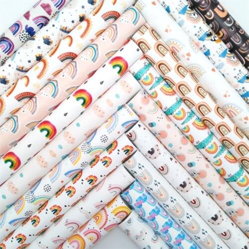 Glitterwishcome Rainbow Printed Synthetic Leather Faux Fabric Vinyl Sheets for Accessories Bows DIY 21X29CM GM1070A