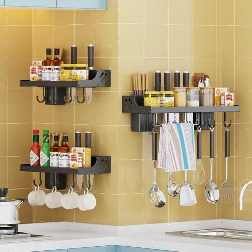 Kitchen Rack Wall-Mounted Non-Punching Multifunctional Seasoning Knife Holder Chopstick Tube Integrated Kitchenware Storage Rack