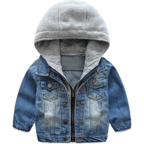 Boys Jacket Fashion Korean Hooded Stitching Denim Jacket for Boy Kids Clothing Casual Autumn New Arrival Baby Boy Coat 2019