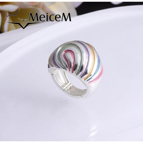 MeiceM 2021 Fashion Enamel Adjustment Silver Color Finger Ring Boho Geometric Rings for Women Lady Party Wedding Jewelry