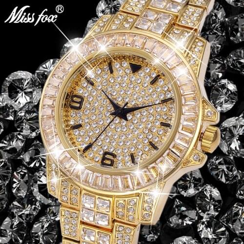 MISSFOX Classic Arabic Watch Men Top Brand Luxury Men Watch Waterproof Male Clock Full Diamond Quartz Iced Out Watch With Box