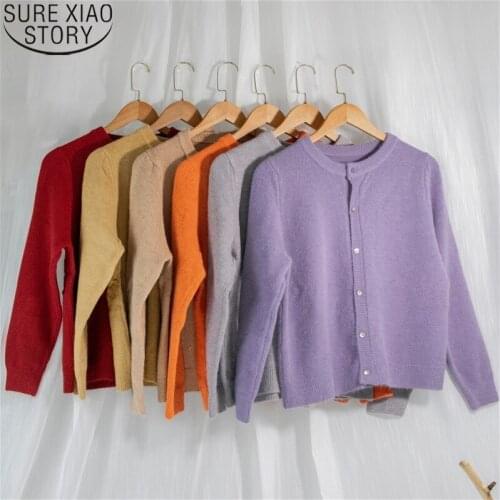 Fashion 6 Colors Single-breasted Sweaters Women Autumn 2021 New O-neck Long Sleeve Loose Sweater Thicken Knitted Cardigan 10949