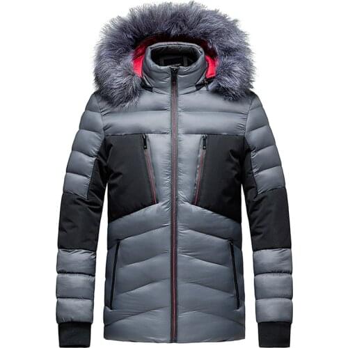 AIOPESON Hoodied Parka Men Removable Fur Collar Thick Windbreaker Coat Men New Winter Warm High Quality Patchwork Mens Jackets