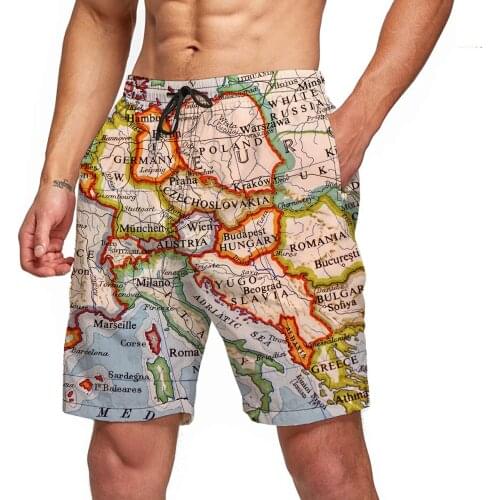 Mens Europe Graphic Beach Shorts 3D Pattern Map Boardshorts Men/Women Short Pants