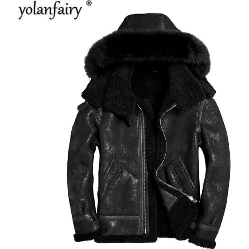 Real Fur Coat Men Natural Sheep Shearing Winter Coat Men Hooded Plus Size Jackets for Mens Clothing Veste Homme SWY853-1 YY748