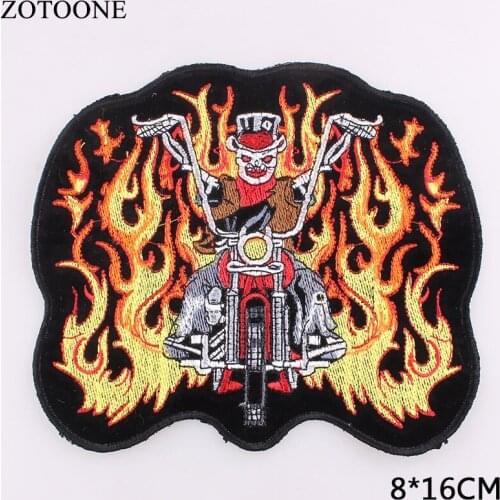 ZOTOONE Embroidery Iron on Patches for Clothes Big Skull Punk Fire Motorcycle Patches 8*16CM Sewing Accessories Clothes Badge C