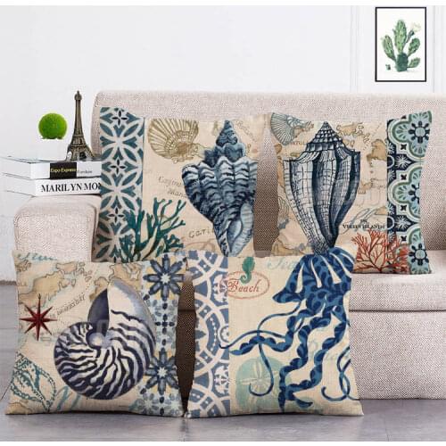 Vintage Ocean Style Home Decor Conch Starfish Shell Pattern Throw Pillow Covers Couch Cushion Cover Home Decor Pillow T270