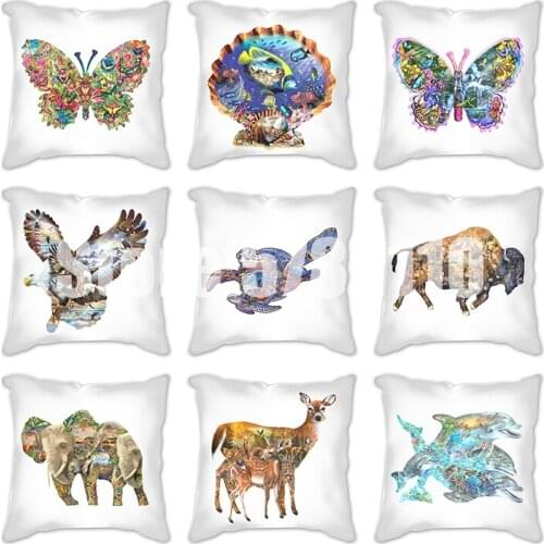 Butterfly tortoise eagle yak elephant deer Printed 45*45cm Cushion Cover Linen Throw Pillow Car Home Decor Decorative Pillowcase