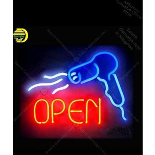 NEON SIGN For Hair drier Open REAL GLASS BEER BAR PUB shop display Neon Bulb Resistor Vintage Garage Lighting neon light wall