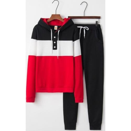 2020 New Womens Hooded Splicing Leisure Sportswear Cotton Elastic Band Sports Pant Two Piece Sweatshirt For Women Wn
