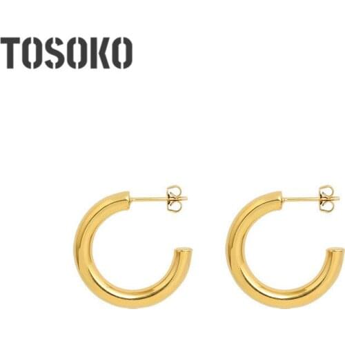 TOSOKO Stainless Steel Autumn Winter Simple Solid Size Geometric Ring Earrings Women Fashion Earrings BSF350