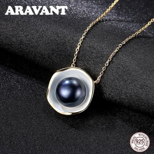 Gold Color Chains Charm Design White Black Pearl Necklaces Jewelry Natural Pearls Pendant 925 Sterling Silver Necklace