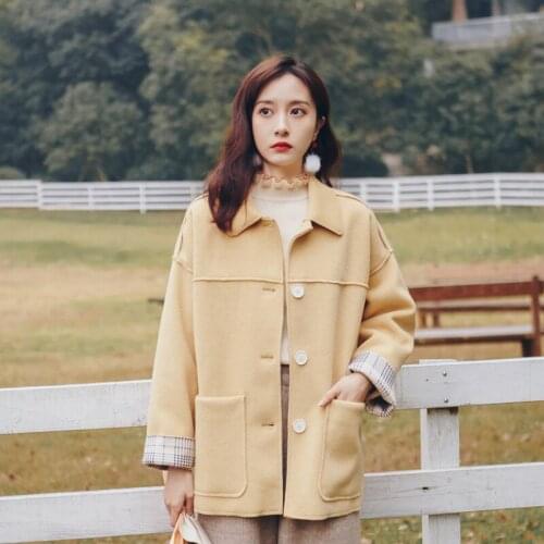Hepburn Style Woolen Coat Womens Autumn Winter 2020 Korean Single-Breasted High-End Cashmere Coat Female Fashion Outwear Q351