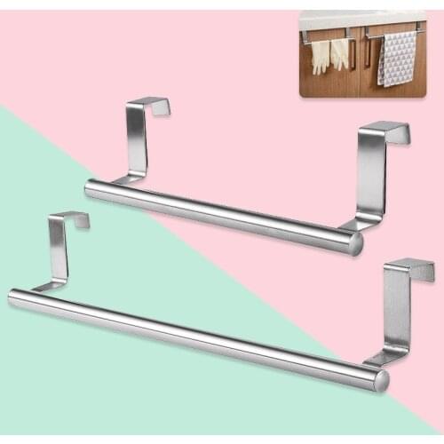 1PC Over Door Towel Stand Rack Storage Stainless Steel Bathroom Kitchen Cupboard Universal Door Hanging Sundries Shelf Organizer