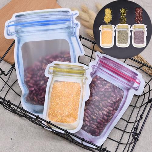 5pcs Clear Plastic Window Bag Reusable Mason Jar Bottle Bag Portable Zipper Bags Seal Fresh Food Storage Bag Cereals Organizer