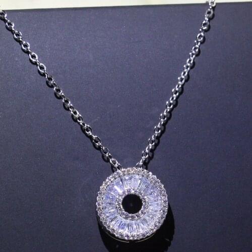 Drop Shipping Stunning High Quality Luxury Jewelry 925 Sterling Silver Clear White 5A Zirconia Promise Circle Pendant Necklace