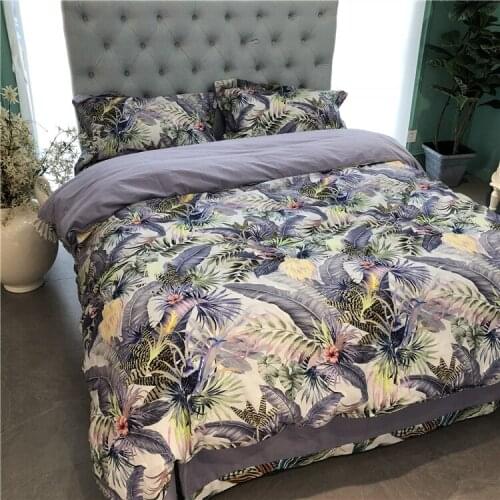 Luxury 100% cotton Printed Flower Purple leaf Bedding sets Sanding Queen King Pastoral Duvet cover Bed sheet set Pillowcase 4pcs