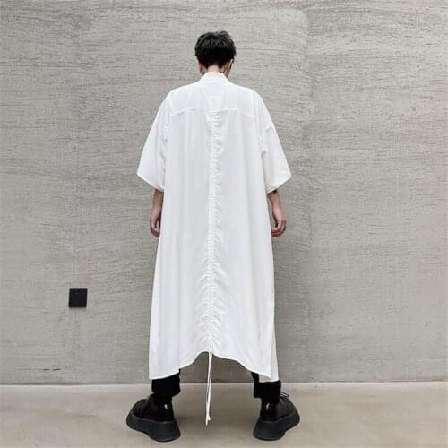 Spring Summer Man Harajuku Casual Long Shirts Hip Hop Punk White Blouse Fashion Streetwear Robes