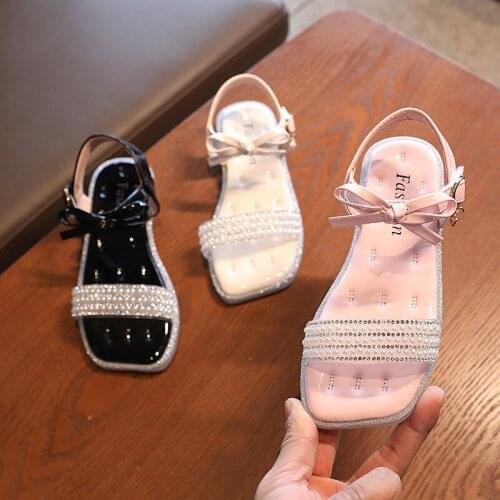 2021 Summer Korean Fashion Girls Sandals Big Kids Bow Princess Shoes Soft Sole Little Girls Casual Beach Shoes for Wedding 26-36