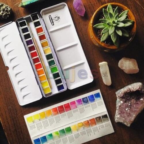 Schmincke AKADEMIE Aquarell Solid Metal Box with 24 Half Pans, Art Supplies ,Artist Qulaity,watercolor, DE(Origin)