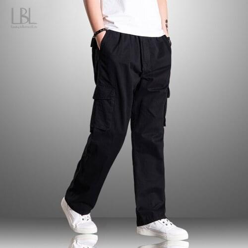 Men Solid Jogger Cargo Pants Outdoor Tactical Military Pants Casual Loose Sweat Pants Men Fashion Cotton Trousers Big Size 6XL