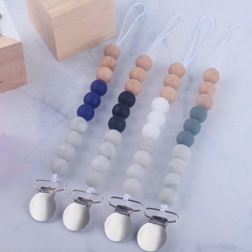 Silicone Teether Chain Pacifier Clips Holder BPA Free Silicone Beads Teething Holder Baby Newborn Chewing Bracelet Teether Toy