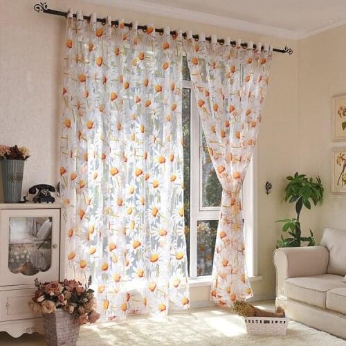 Modern Curtains for Living Dining Room Bedroom Idyllic Small Fresh SunFlower Printed Tulle Curtain FinishedProduct Customization