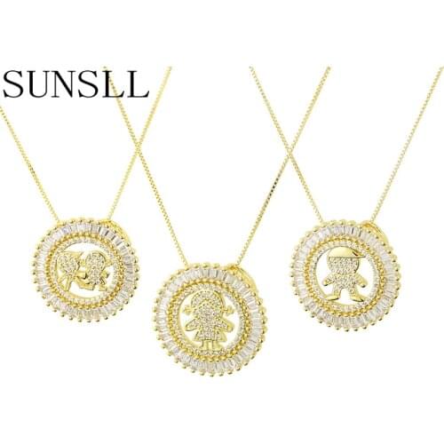 SUNSLL Golden Color Copper Cubic Zirconia Child Diameter 2.7cm Round Pendant Necklaces Womens fashion Jewelry Colar Feminina