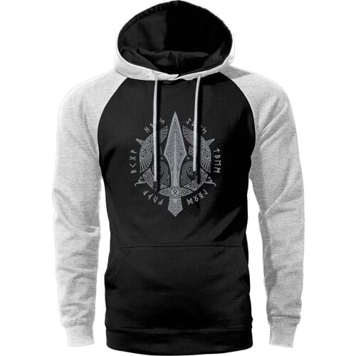 Odin Vikings Hoodies Men Raglan Scandinavian Rune Valhalla Berserker Hooded Sweatshirt Die In Battle Go To Streetwear Sportswear