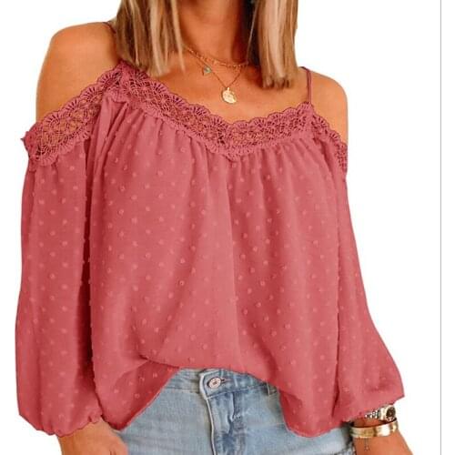 Womens Blouse Spring Autumn Patchwork Lace Off Shoulder Long Sleeve Shirts Womens Clothing 2021 Casual Loose Blusas Femme Tops