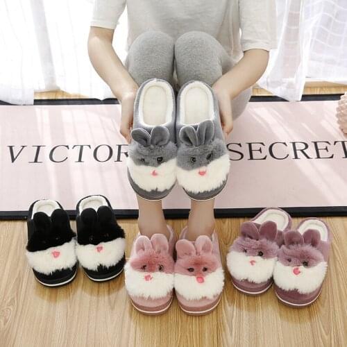 Ladies New Slippers Winter Cute Warm Cotton Slippers Home Furnishing Rabbit Fur Indoor and Outdoor Plush Cotton Slippers